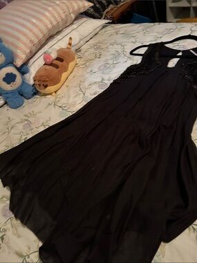 Black Beaded Sleeveless Mini Dress